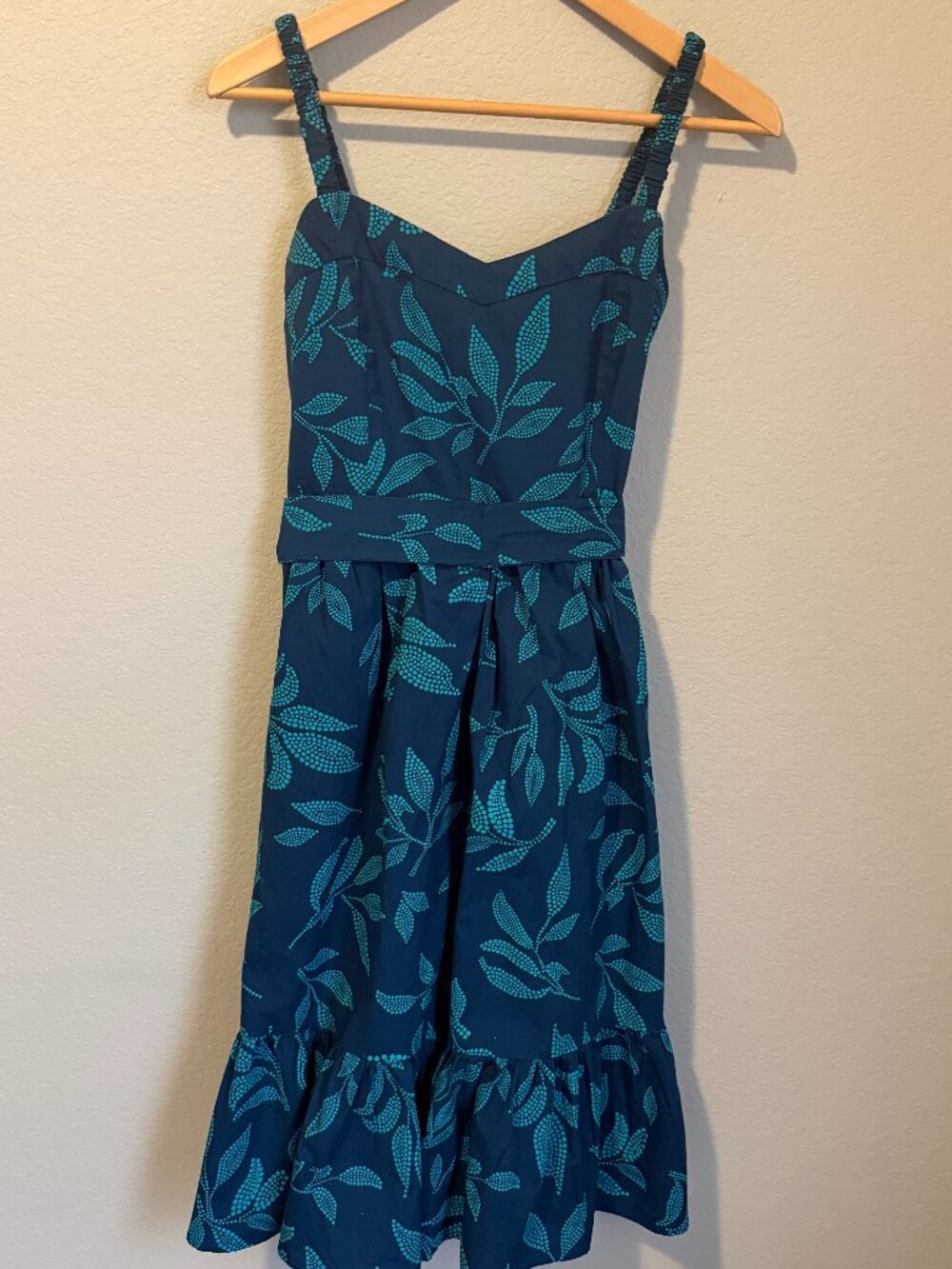 J. Crew Corset Midi Dress Blue Floral Smocked Back Tiered | Size 6